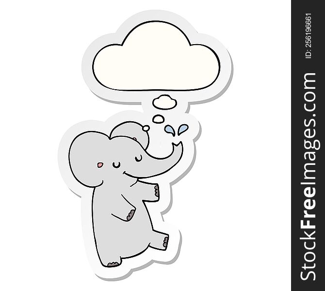 cartoon dancing elephant with thought bubble as a printed sticker