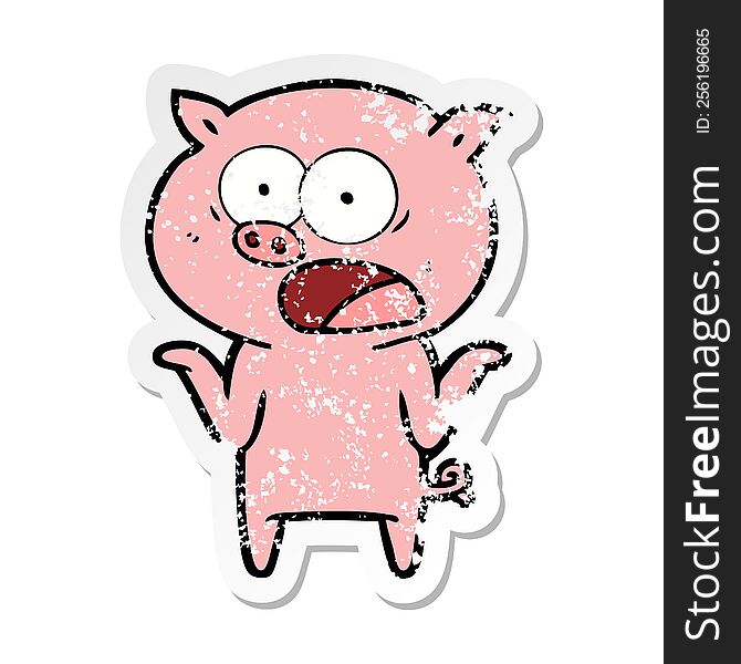 Distressed Sticker Of A Cartoon Pig Shouting