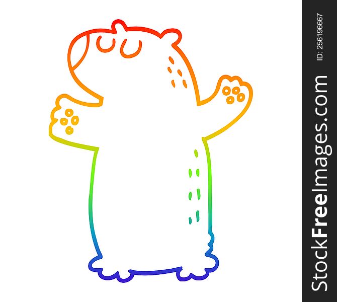 rainbow gradient line drawing of a cartoon bear standing