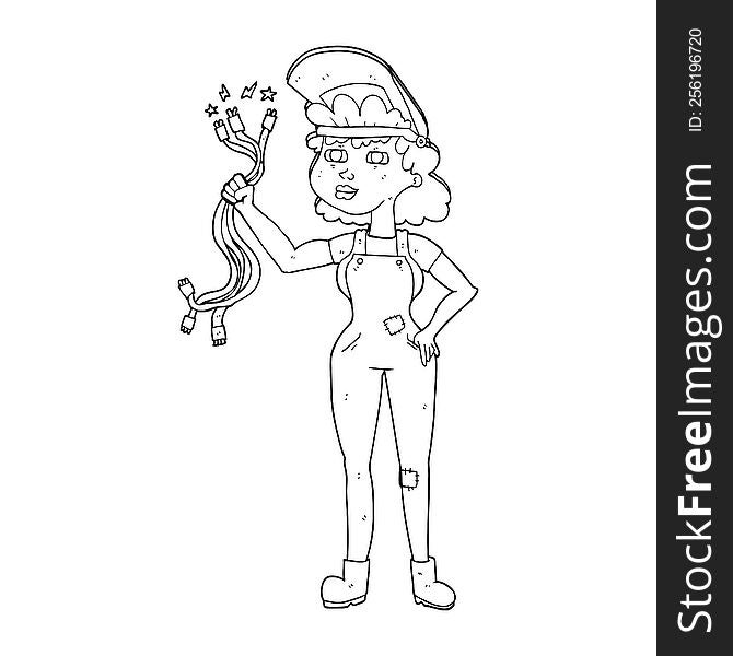 Black And White Cartoon Electrician Woman