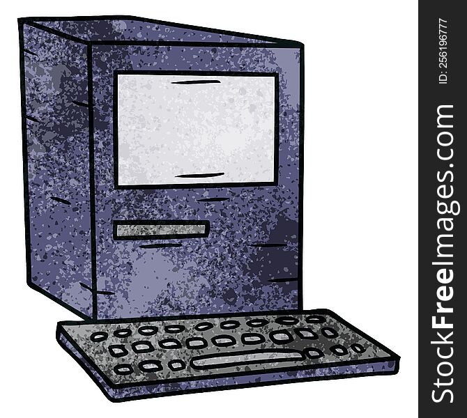 hand drawn textured cartoon doodle of a computer and keyboard