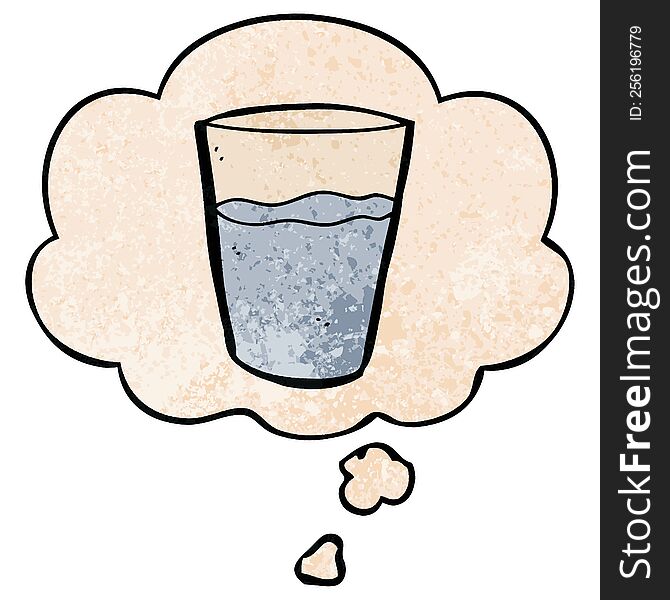 cartoon glass of water and thought bubble in grunge texture pattern style