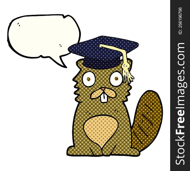 freehand drawn comic book speech bubble cartoon beaver graduate