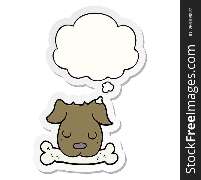 cartoon dog with bone with thought bubble as a printed sticker