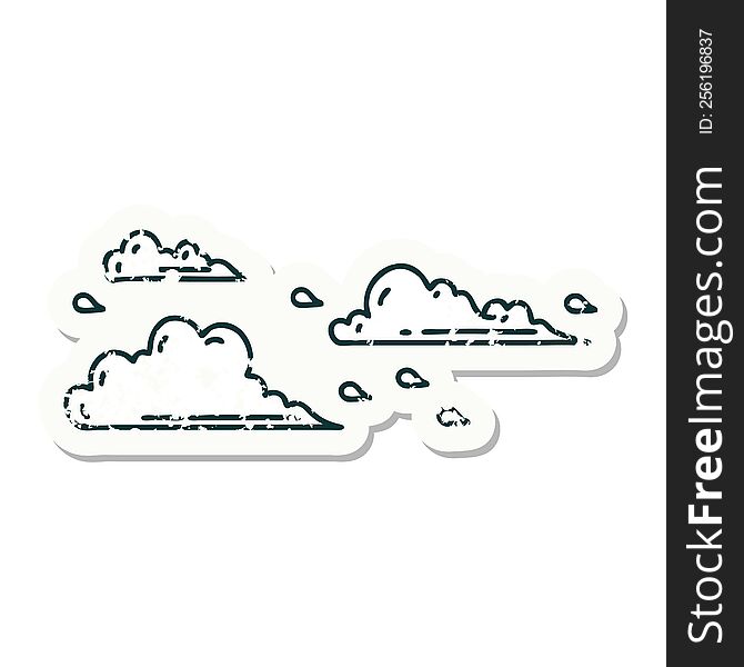 worn old sticker of a tattoo style floating clouds. worn old sticker of a tattoo style floating clouds