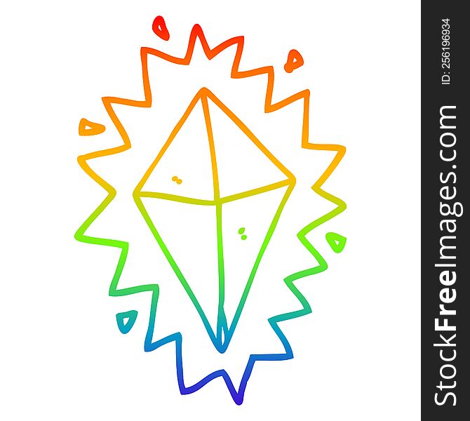 rainbow gradient line drawing of a cartoon diamond