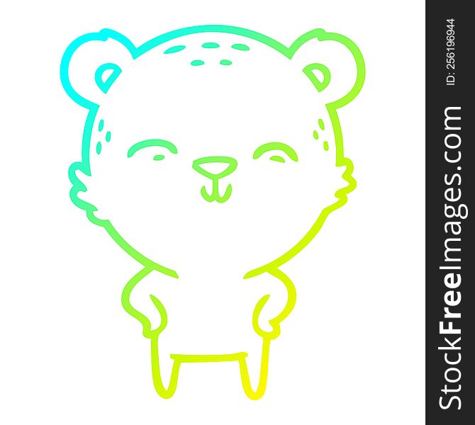 Cold Gradient Line Drawing Happy Cartoon Bear With Hands On Hips