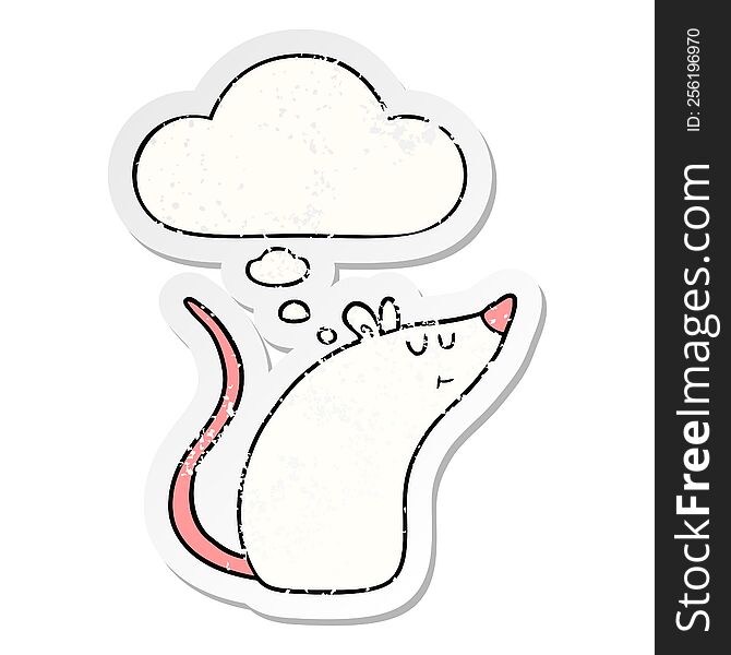 cartoon white mouse with thought bubble as a distressed worn sticker