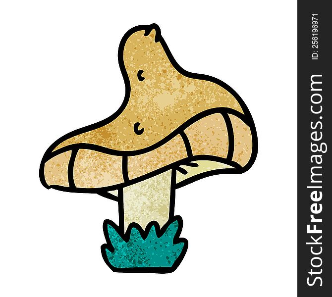 Textured Cartoon Doodle Of A Single Mushroom
