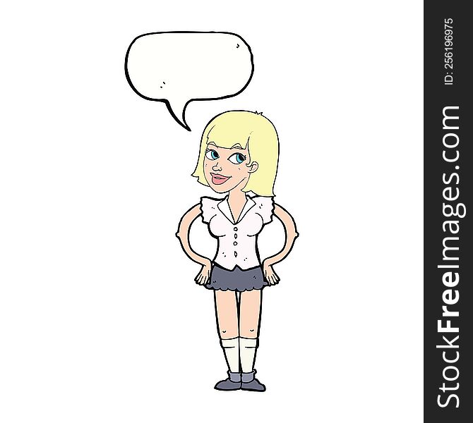 Cartoon Woman With Hands On Hips With Speech Bubble