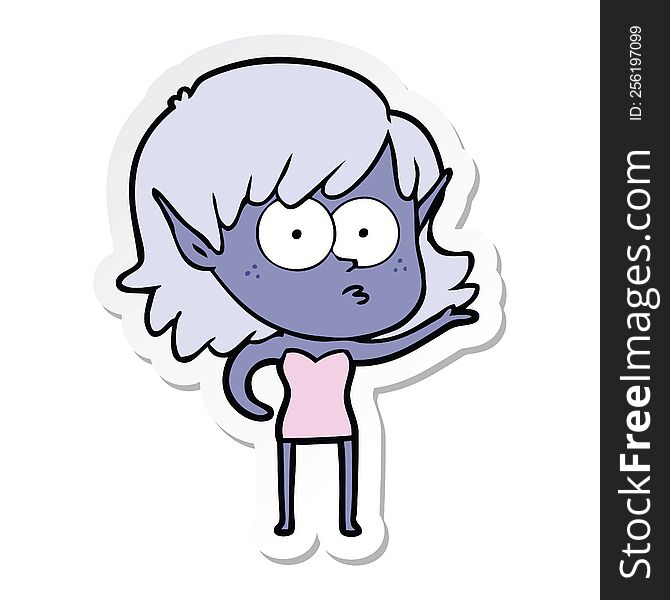 Sticker Of A Cartoon Shocked Elf Girl