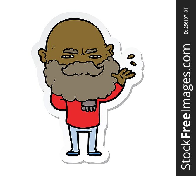 sticker of a cartoon dismissive man with beard frowning