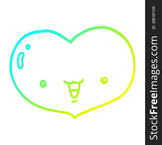 cold gradient line drawing of a cartoon love heart character