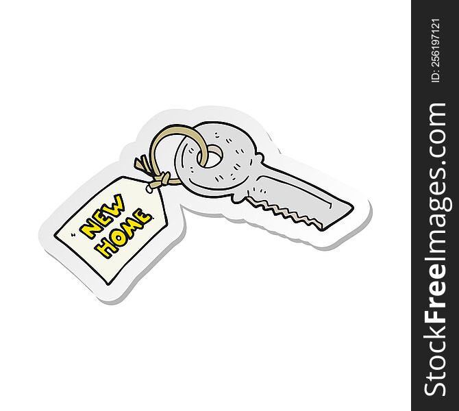 Sticker Of A Cartoon House Key With New Home Tag