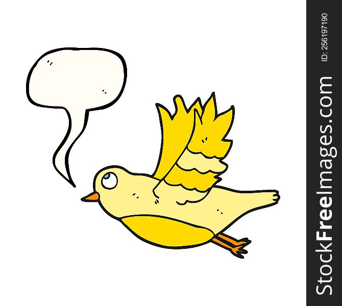 freehand drawn speech bubble cartoon bird flying