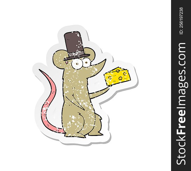 retro distressed sticker of a cartoon mouse with cheese