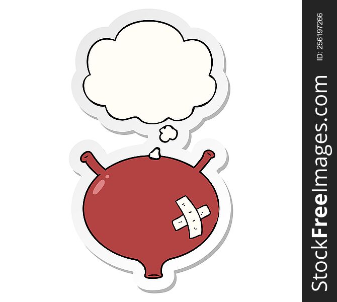 cartoon bladder with thought bubble as a printed sticker