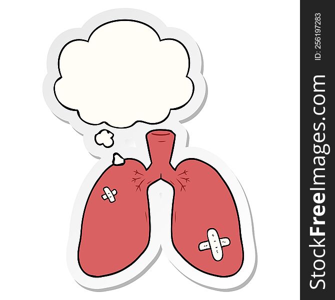 Cartoon Repaired Lungs And Thought Bubble As A Printed Sticker