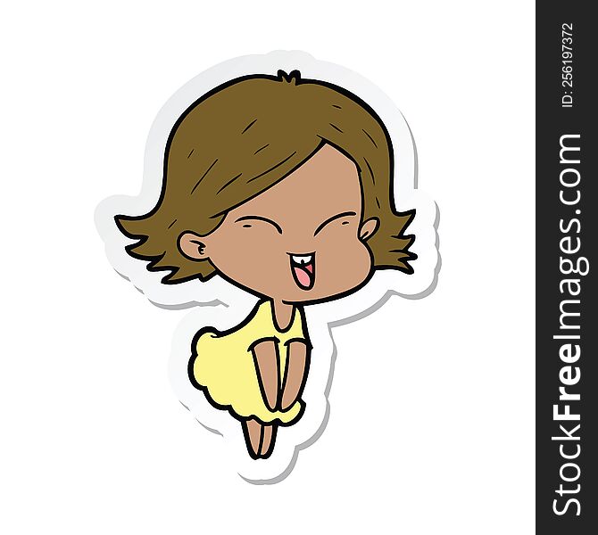 sticker of a happy cartoon girl