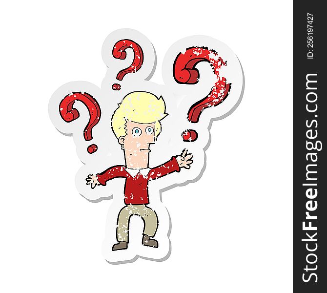Retro Distressed Sticker Of A Cartoon Confused Man