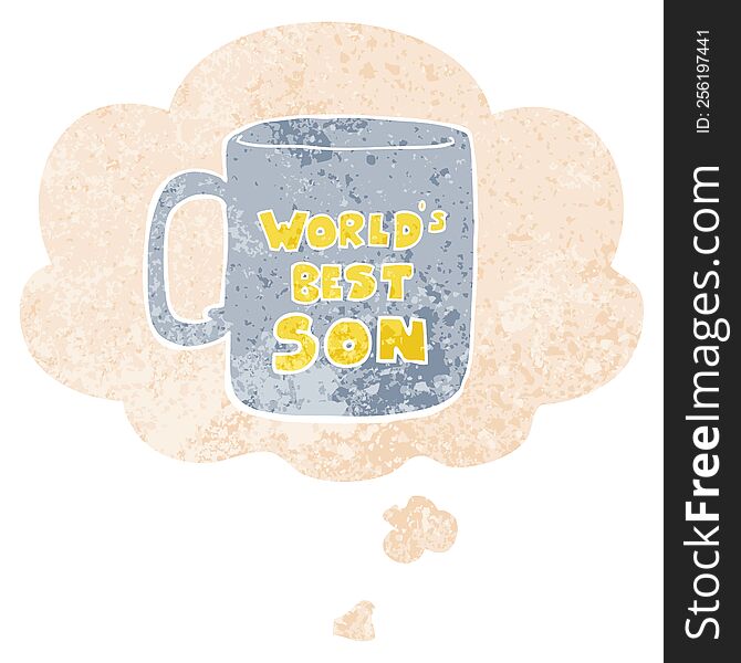 Worlds Best Son Mug And Thought Bubble In Retro Textured Style