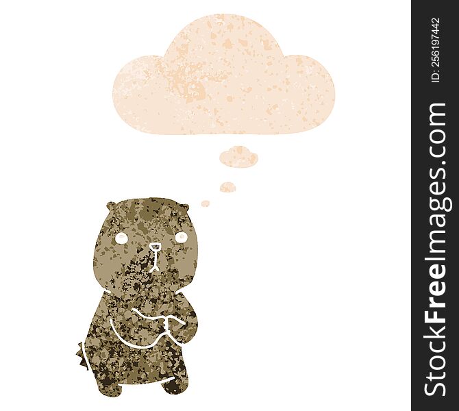 Cartoon Worried Bear And Thought Bubble In Retro Textured Style