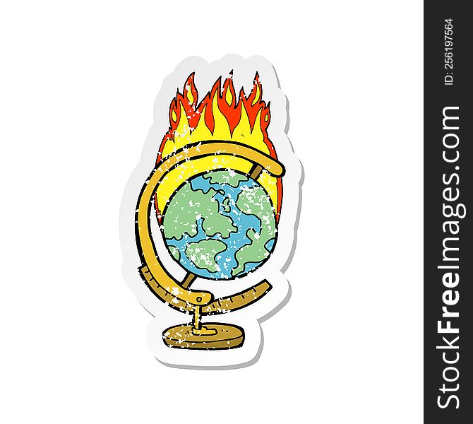 retro distressed sticker of a cartoon burning globe