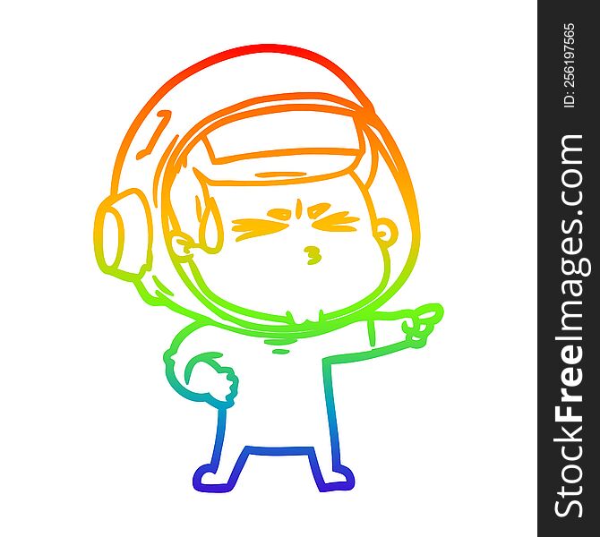 Rainbow Gradient Line Drawing Cartoon Stressed Astronaut