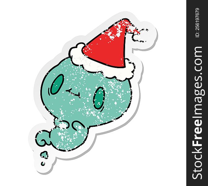 Christmas Distressed Sticker Cartoon Of Kawaii Ghost