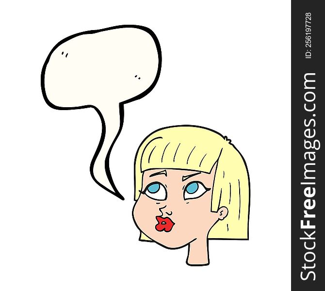 freehand drawn speech bubble cartoon female face