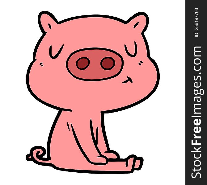 cartoon content pig meditating. cartoon content pig meditating
