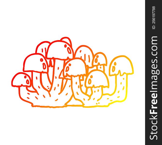 warm gradient line drawing cartoon mushroom