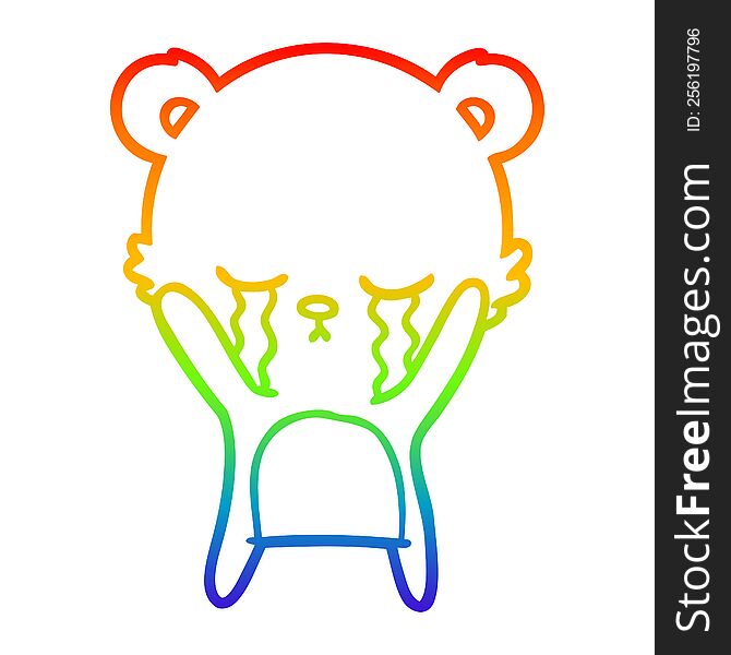 rainbow gradient line drawing crying cartoon polarbear