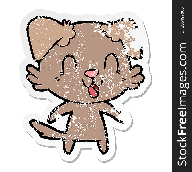 Distressed Sticker Of A Laughing Cartoon Dog