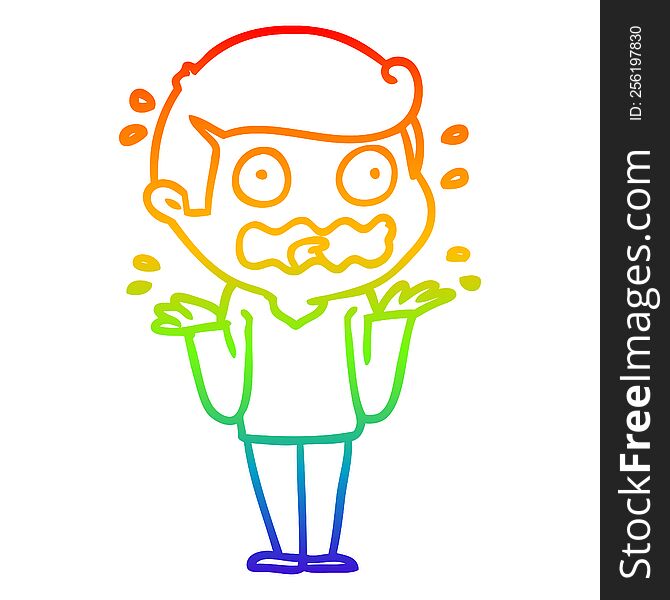 rainbow gradient line drawing of a cartoon man totally stressed out