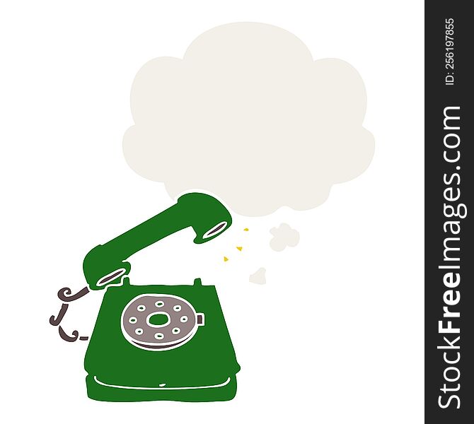 cartoon old telephone with thought bubble in retro style