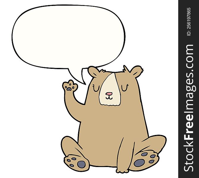 Cartoon Bear;waving And Speech Bubble