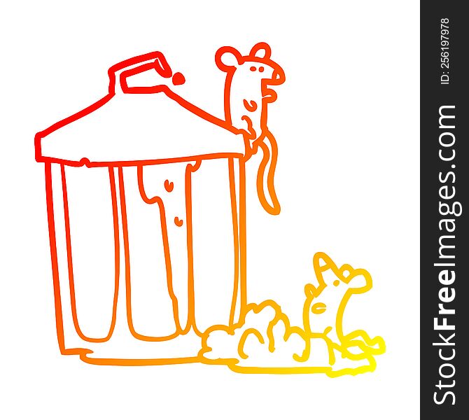 warm gradient line drawing old metal garbage can with mice