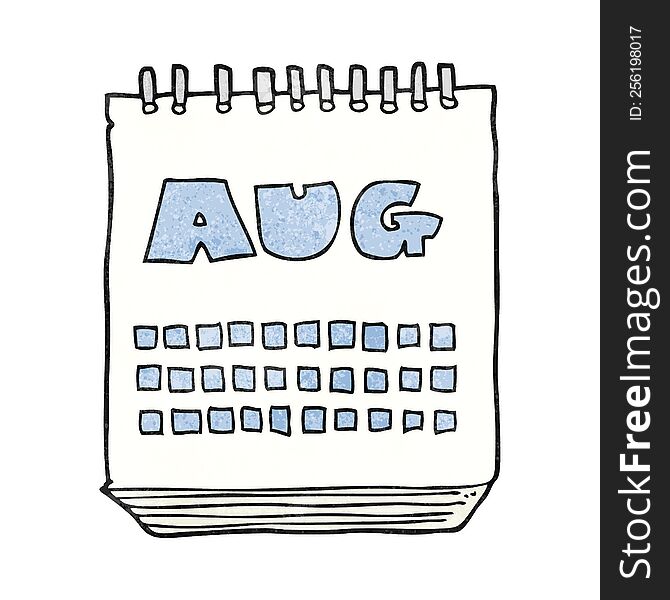 freehand textured cartoon calendar showing month of august
