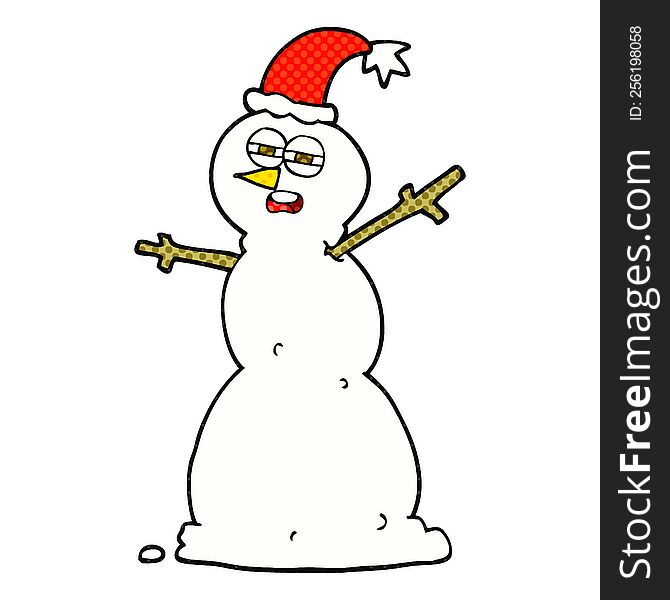 freehand drawn cartoon unhappy snowman