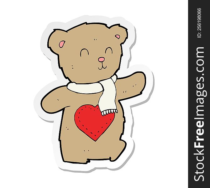 sticker of a cartoon teddy bear with love heart