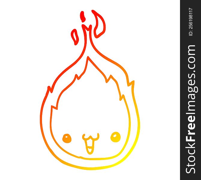 warm gradient line drawing of a cute cartoon flame