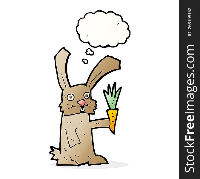 Cartoon Rabbit With Carrot With Thought Bubble