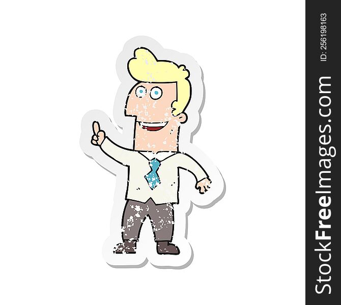 Retro Distressed Sticker Of A Cartoon Businessman Pointing