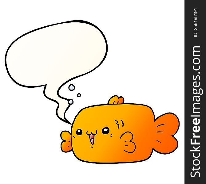 Cartoon Fish And Speech Bubble In Smooth Gradient Style