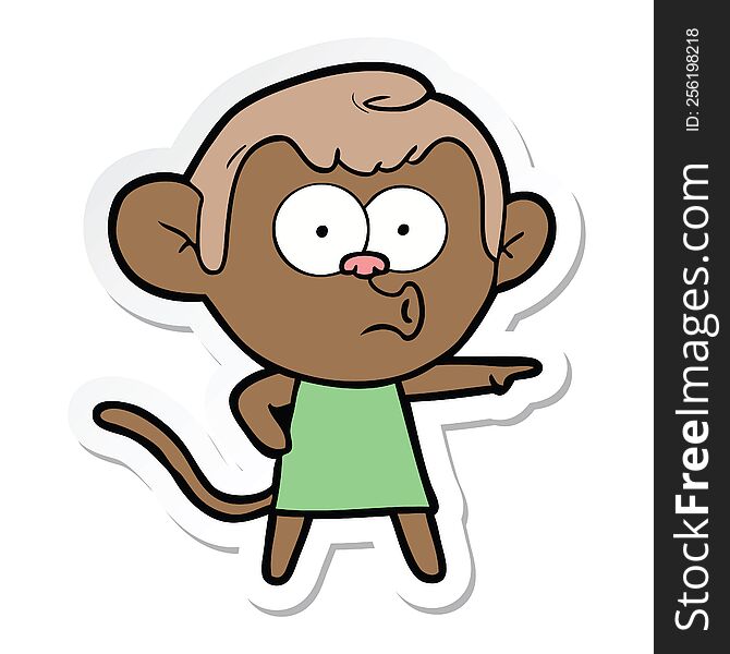 Sticker Of A Cartoon Pointing Monkey