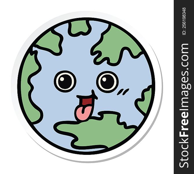 sticker of a cute cartoon planet earth