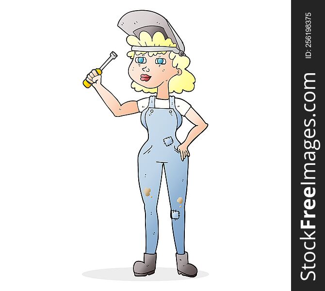 freehand drawn cartoon female mechanic