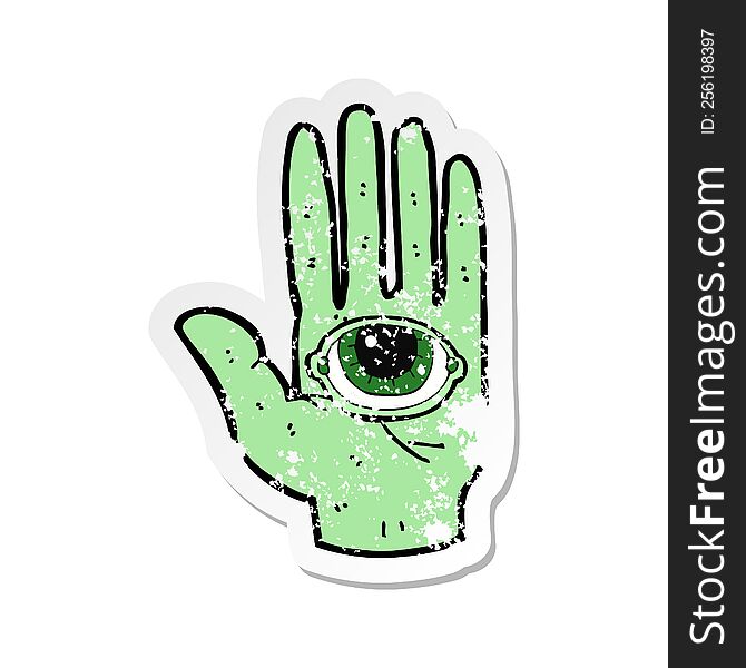 Retro Distressed Sticker Of A Cartoon Spooky Hand