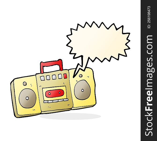 cartoon radio cassette player with speech bubble
